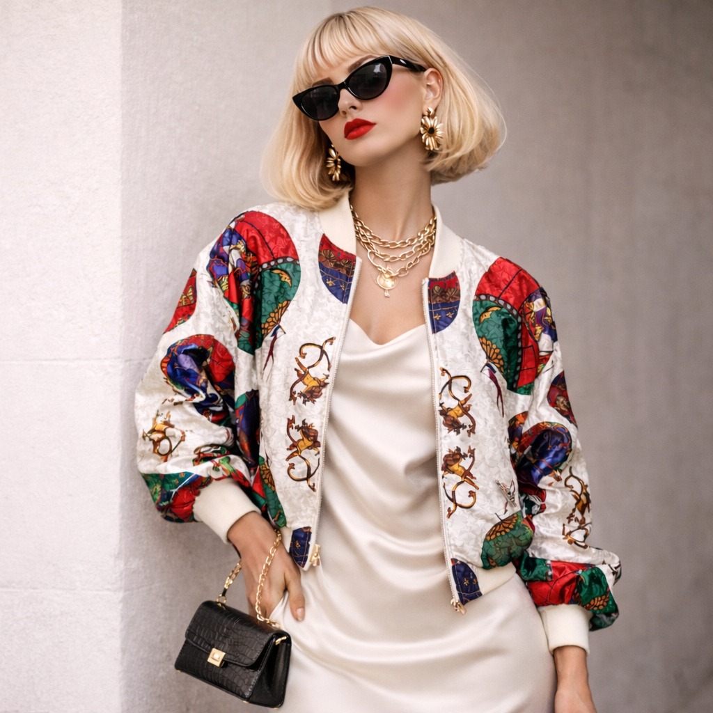 Vintage 80s Just Josephine Bomber Xl Baroque Print Statement Luxe